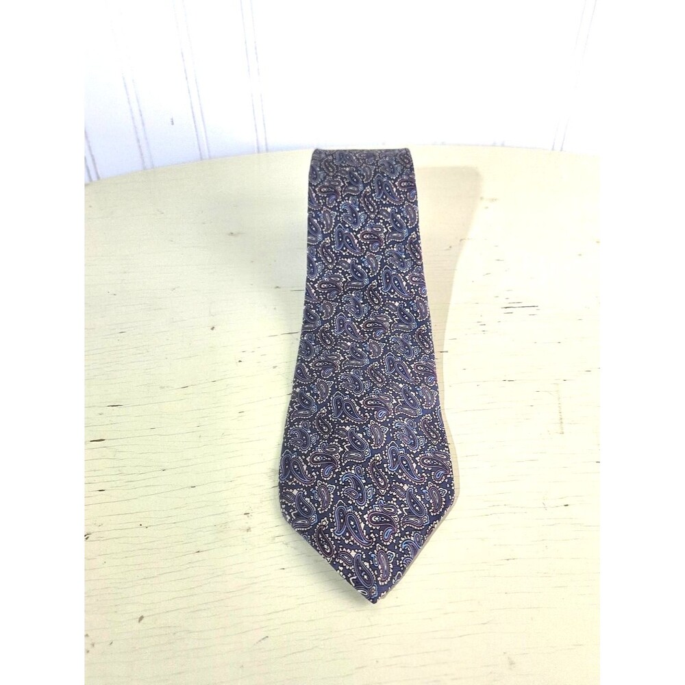 Christian Dior Silk Tie Blue Paisley Pattern Paris New York Designer Necktie